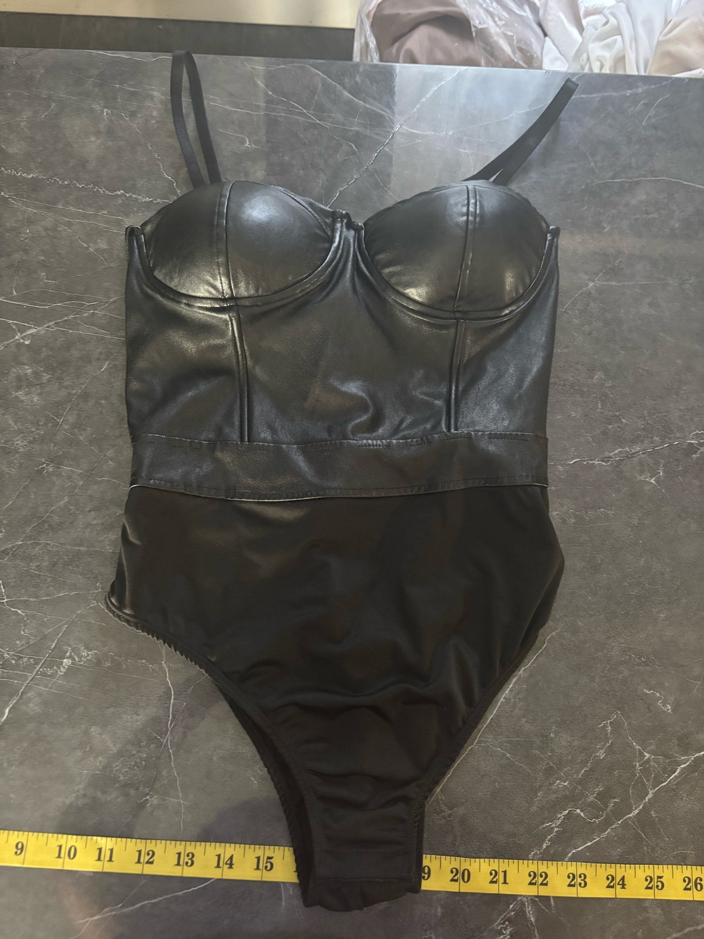 like an angel Black Faux Leather Bustier-Style Bodysuit